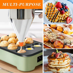 RKPM HOMES Pancake Batter Dispenser with Handle, Rack & Silicone Mouths I Stainless Steel Octopus Ball Funnel I Heavy Duty Baking Tool I Maker for Cupcakes, Crepes, Muffin, Waffles, Chocolate balls