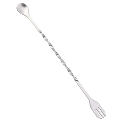 RKPM HOMES 2 in 1 Stainless Steel Mixing Spoon Fork I Spiral Pattern Twisted Double-Head Long Handle Bar Stirring Spoons I for Coffee Mixer Wand Cocktail Mixing Home Shop Kitchen - Silver (26cm)