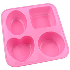RKPM HOMES 4 Cavity Different Basic Plain Square Heart Oval Round Soap Bar Silicone Mold Candle Making for Homemade (Pack of 1 Mold) Size 17.5 x 16.5 x 3.6 cm