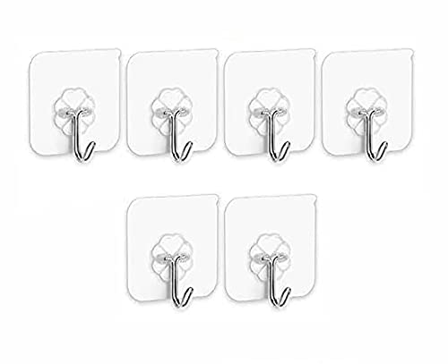 RKPM HOMES Transparent-Glue Hooks Hooks for Hanging - Heavy Duty Shower Sticky Hooks Key Hook Seamless Waterproof and Oil Proof,for Kitchen Bathroom Ceiling Window 6 Pack
