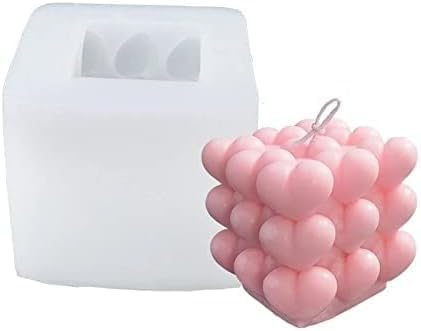 RKPM HOMES Bubble Candle Molds I 3D Fondant Heart Shape Cube Silicone Wax Mould I Succulent Molds I for DIY Handmade Chocolate, Mousse, Dessert Soy Wax, Beeswax, Soap, Polymer Resin Art Craft Making ( Mold Size 6 X 6 X 6 CM ) Small