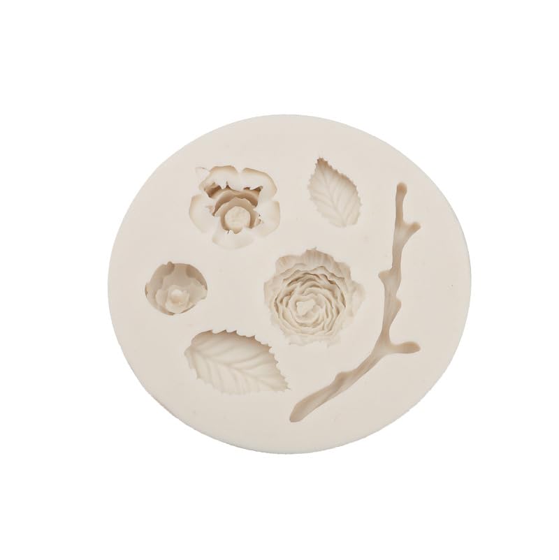 RKPM HOMES Rose Leaf Stick Shape Chocolate Mold I 3D Fondant Round Flower Leaves Candy Mould I Tray for DIY Homemade Cake Décor Cupcake Topper Donut Polymer Clay Soap Resin Art Crafts (Small)