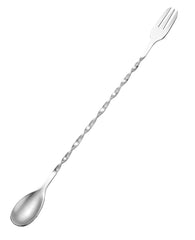 RKPM HOMES 2 in 1 Stainless Steel Mixing Spoon Fork I Spiral Pattern Twisted Double-Head Long Handle Bar Stirring Spoons I for Coffee Mixer Wand Cocktail Mixing Home Shop Kitchen - Silver (32cm)