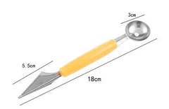RKPM 2 in 1 Melon Baller, Stainless Steel Multifunctional Dig Scoop with Fruit Carving Knife, for DIY Fruit Salads and Desserts, Cake,Ice Cream Scooper (Color :- Green, Orange,Yellow,Red) 4Pcs