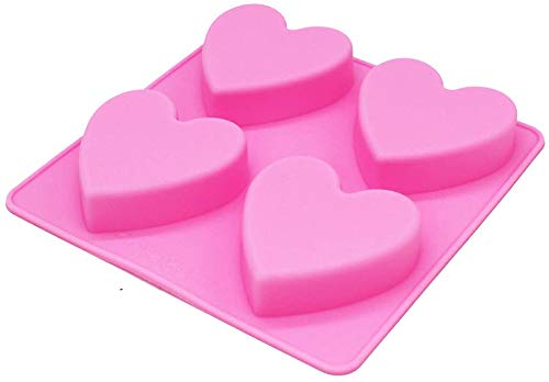 RKPM HOMES Heart Shape 4-Cavity Soap Muffin Cookies Silicone Mold for Homemade Moulds Pack of 1 Mold Size 15.5 x 15.5 x 2 cm