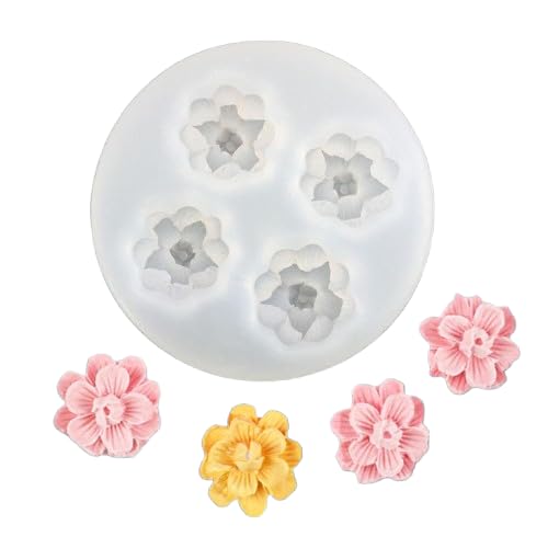 RKPM HOMES Flower Cupcake Mold | 3D Fondant Cherry Blossom Shape Silicone Candy Mould | for DIY Handmade Cake Décor Chocolate Clay Cookies Gummy Muffin Soap Resin Candle Art Crafts (4-Cavity)