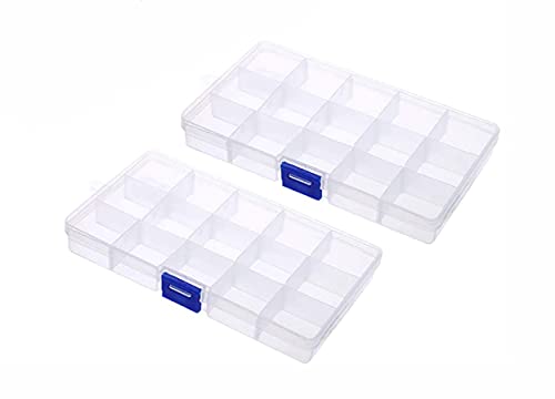 RKPM 15 Grid Cells Multipurpose Clear Transparent Plastic Storage Box With Removable Dividers- Combo ( 2 Pcs, Rectangular)