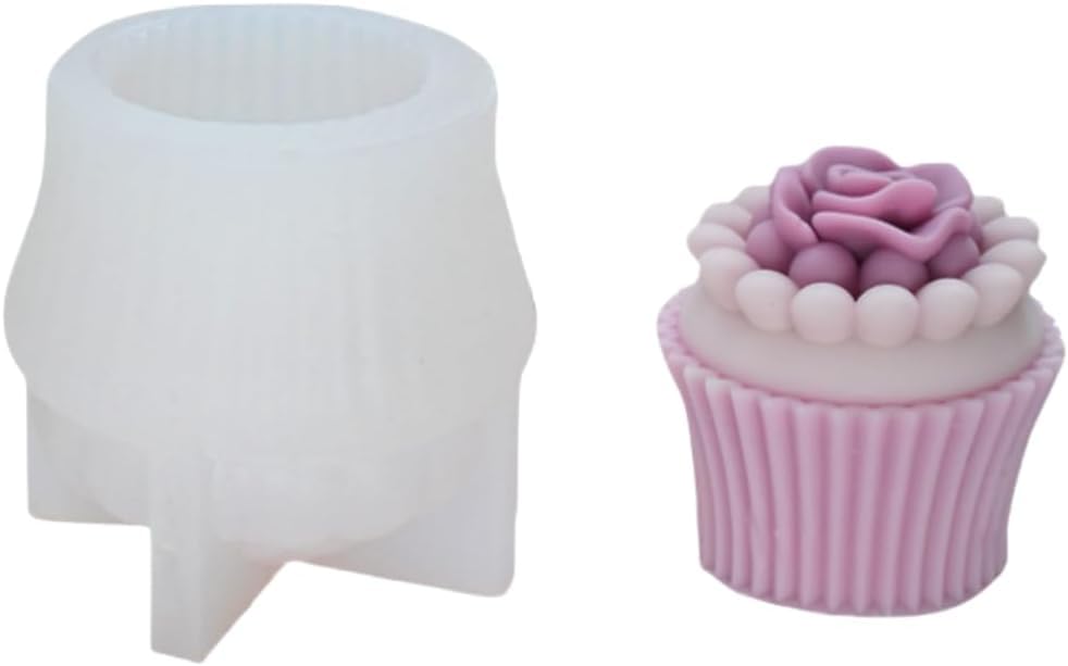 RKPM HOMES Candle Mold I 3D Muffin Cup Rose Flower Shape Silicone Scented Epoxy Mould I for DIY Handmade Ornament Chocolate Cake Décor Aromatherapy Soap Resin Candle Art Craft Making Home Decoration (A)