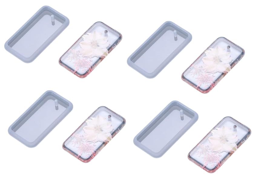 RKPM HOMES Poppy Pendant Mold I Multi Design Shape with Hanging Hole Silicone Epoxy Mould I for DIY Homemade Resin Soap Clay Art Craft Jewelry Keychain Charm Necklace Earring Making - 4 Pcs (Rectangle)
