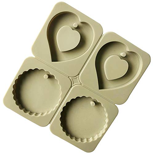RKPM HOMES Aromatherapy Wax Mold | Heart & Round Shape Fondant Silicone Mould with Hanging Hole | Dried Flowers Resin Soap Clay Craft Jewelry Making Molds DIY Pendant Bookmark Necklace | Grey-4 cavity