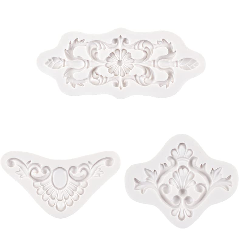 RKPM HOMES Baroque Scroll Shape Cake Mould | Fondant European lace Silicone Mold | Cake Decor Frame | for Cake Decorating, Sugar, Gum Paste, Chocolate, Cookies, Polymer Clay DIY Molds - Set of 3 Pcs