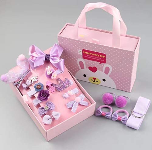 RKPM HOMES Baby Girl Hair Accessories Hair Clips Ties Hairpins Set Of 18 (Purple)
