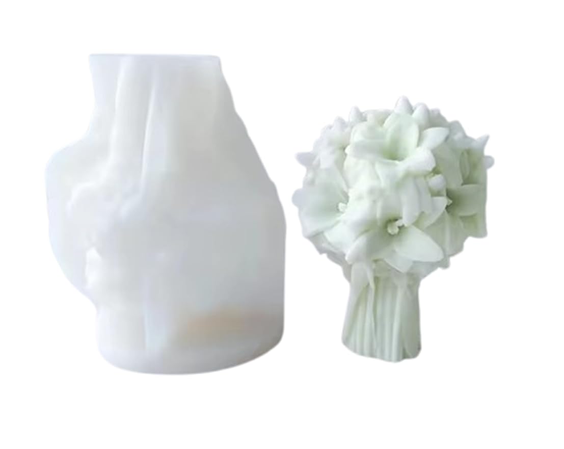 RKPM HOMES Flower Bouquet Candle Mold I 3D Lily Basket Pillar Silicone Epoxy Mould I Special for Valentine's Day I for DIY Handmade Ornament Aromatherapy Soap Resin Art Craft Making Home Party Décor