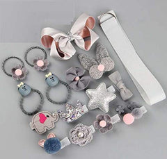 RKPM HOMES Baby Girl Hair Accessories Hair Clips Ties Hairpins Set Of 18 (Gray)