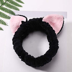 RKPM HOMES Cute Cat Ears Velvet Headbands Colors, Soft Spa Makeup Fashion Plush Hairband, Cosplay Hair Accessory Hair Band Cat for Women - Black
