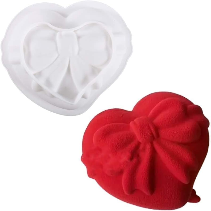 RKPM HOMES Heart Shape Cake Mould I 3D Love Big Bowknot Silicone Chocolate Mold I for DIY Handmade Soap, Candle, Candy French Dessert, Pastry, Muffin Cookies, Cupcake, Decoration Tools - 1 Cavity