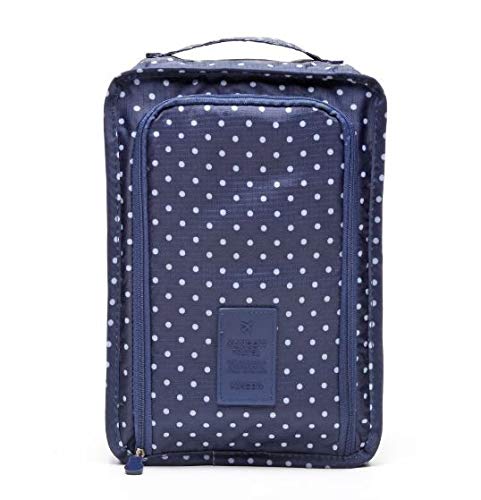 RKPM Multifunctional Zipper Waterproof Shoes Bag Nylon Material, Shoes Pouch with Handle, Shoes Storage Organizer Bag with 2 Pockets Ideal for Travel, Workout, Dancing, Gym(Nave Blue Dot)
