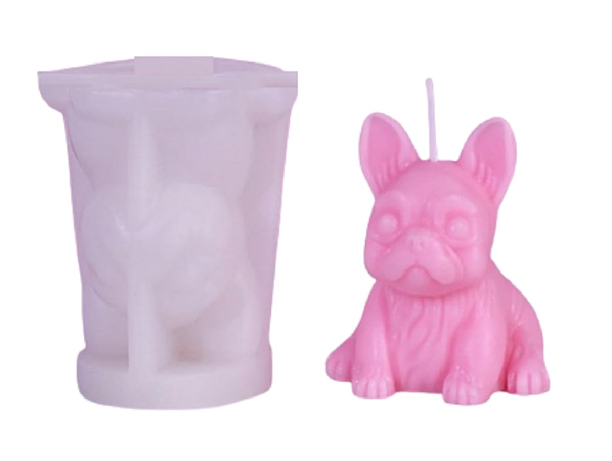 RKPM HOMES Dog Candle Mold I 3D Fondant Animal Silicone Epoxy Casting Mould I for DIY Handmade Ornament, Cake Décor, Aromatherapy, Soap, Resin Art Craft Making Home Party Decoration (French Bull Dog)