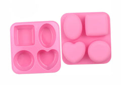 RKPM HOMES 4 Cavity Different Basic Plain Square Heart Oval Round Soap Bar Silicone Mold Candle Making for Homemade (Pack of 1 Mold) Size 17.5 x 16.5 x 3.6 cm