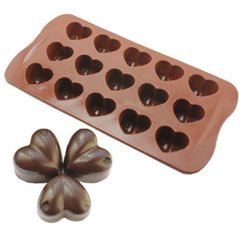 RKPM Silicone Heart Shape Chocolate Jelly Candy Mold, Cake Baking Mold, 15-Cavity Bakeware Mould, Brown