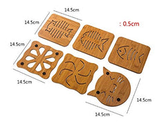 RKPM Hollow Wooden Coasters Kitchen Cutlery Thick Anti-Scalding Insulation Mat Placemats Non-Slip Pot Dish Mat 4 Pcs Eight Petals