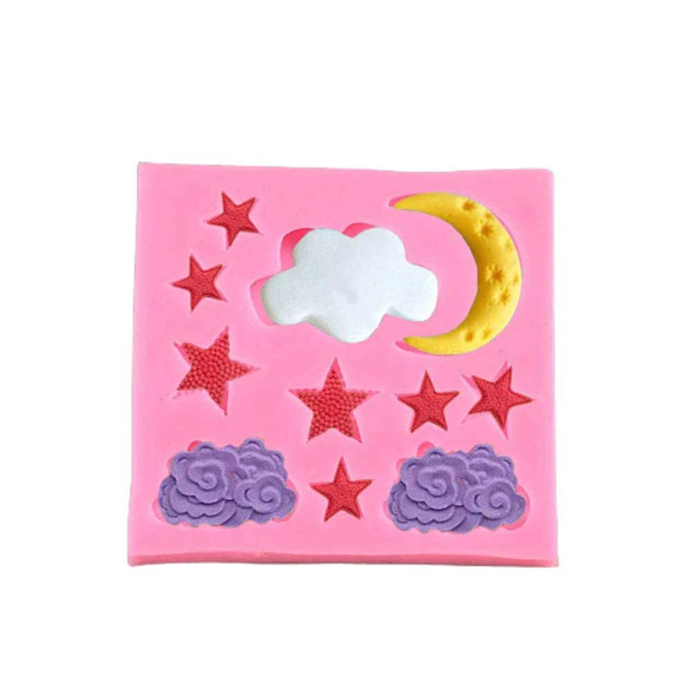 RKPM HOMES Cloud Half Moon Star Shape Cake Mould | Fondant Silicone Mold | 3D Clay DIY Mold Cake Decor Tools | Baking Tools for Chocolate Pinna Jelly Baking Soap | for Cake Decorating - 11 Cavity