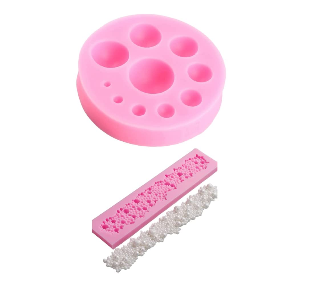 RKPM HOMES 3D Half Round Pearls Bubbles Cake Mould | Fondant Silicone Bead Sphere Moulds | Cake Decorating Frame | for Cake Decorating, Sugar, Gum Paste, Chocolate, Cookies - Set of 2