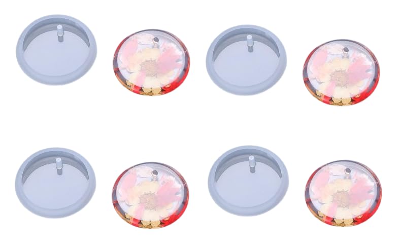 RKPM HOMES Poppy Pendant Mold I Multi Design Shape with Hanging Hole Silicone Epoxy Mould I for DIY Homemade Resin Soap Clay Art Craft Jewelry Keychain Charm Necklace Earring Making - 4 Pcs (Round)
