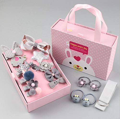 RKPM HOMES Baby Girl Hair Accessories Hair Clips Ties Hairpins Set Of 18 (Gray)