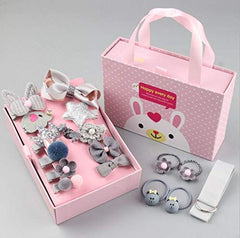 RKPM HOMES Baby Girl Hair Accessories Hair Clips Ties Hairpins Set Of 18 (Gray)