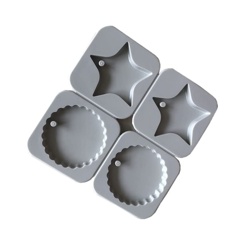 RKPM HOMES Aromatherapy Wax Mold | Round & Star Shape Fondant Silicone Mould with Hanging Hole | Dried Flowers Resin Soap Clay Craft Jewelry Making Molds DIY Pendant Bookmark Necklace | Grey -4 cavity