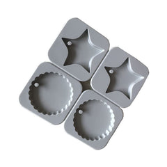 RKPM HOMES Aromatherapy Wax Mold | Round & Star Shape Fondant Silicone Mould with Hanging Hole | Dried Flowers Resin Soap Clay Craft Jewelry Making Molds DIY Pendant Bookmark Necklace | Grey -4 cavity