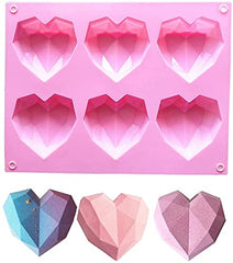 RKPM HOMES Diamond Heart Silicone Mold for Chocolate, 6 Cavities Non-Stick Easy Release Heart Shaped Silicone Mold Tray for Ice Cream, Mousse Cake Baking, Desserts, Candy (6 Cavity Diamond)
