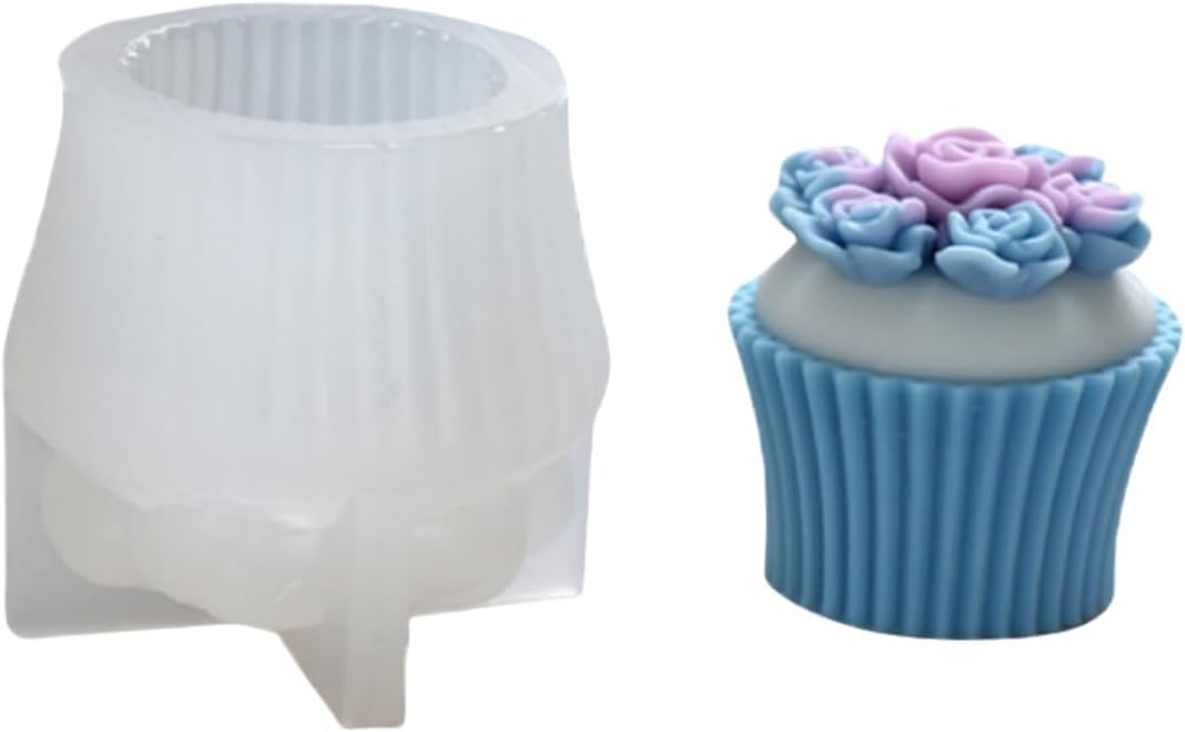 RKPM HOMES Candle Mold I 3D Muffin Cup Rose Flower Shape Silicone Scented Epoxy Mould I for DIY Handmade Ornament Chocolate Cake Décor Aromatherapy Soap Resin Candle Art Craft Making Home Decoration (B)