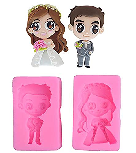 Silicone Fondant Mold Chocolate Candy Gumpaste Sugarcraft Cake Decorating Tools Paper Clay Mold (Wedding Girl & Boy Fondant)
