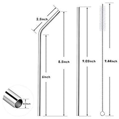 RKPM Stainless Steel Straws, Reusable Drinking Straws Eco-Friendly Straight and Bend Straws for 250-800 ML Tumblers Cups Mugs Cold Beverage with FDA grade (6 Straight Straw With Cleaning Brush Silver)