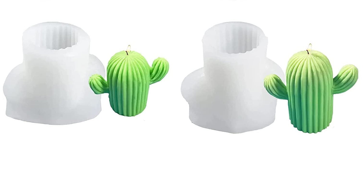 RKPM HOMES Cactus Shape Candle Mold I 3D Fondant Silicone Scented Wax Mould I Succulent Molds | Handmade Candles Making | for Mousse Dessert Soap Cake DIY Decorating – 2 Pcs (Large and Small)
