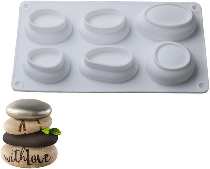 RKPM HOMES Painting Art Stone Mold I 3D Goose CobbleStone Shape Pebble Silicone Plaster Concrete Mould I for DIY Handmade Jelly Cakes Dessert Candy Pastry Polymer Soap Resin Muffin Cupcake Décor (6 Cavity)