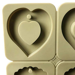 RKPM HOMES Aromatherapy Wax Mold | Heart & Round Shape Fondant Silicone Mould with Hanging Hole | Dried Flowers Resin Soap Clay Craft Jewelry Making Molds DIY Pendant Bookmark Necklace | Grey-4 cavity