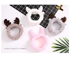 RKPM HOMES Cute Deer Antler Cat Ears Plush Headbands Soft Elastic Hair Loop Hair Bands Facial Makeup Wrap for Women Shower SPA Mask (Multi 3 Pcs)