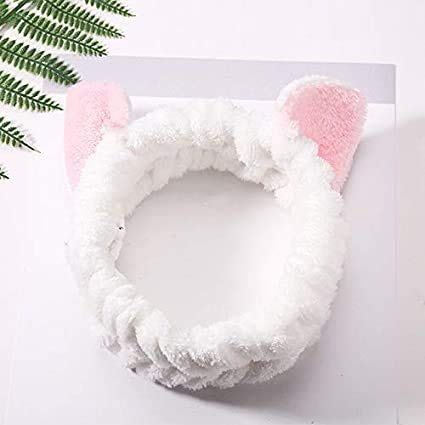 RKPM HOMES Cute Cat Ears Velvet Headbands Colors, Soft Spa Makeup Fashion Plush Hairband for Women - White