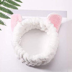 RKPM HOMES Cute Cat Ears Velvet Headbands Colors, Soft Spa Makeup Fashion Plush Hairband for Women - White