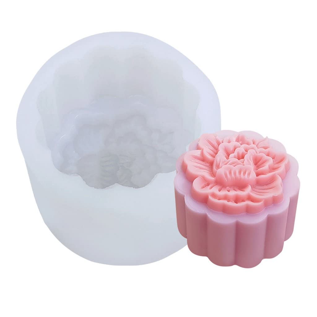 RKPM HOMES Moon Cake Mold I 3D Crystal Snowy Liquid Autumn Mooncake Silicone Casting Moulds I for DIY Handmade Cake Chocolate Candy Ice Jelly Pastry Soap Resin Candle Art Craft (Peony Shape)
