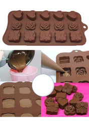 RKPM HOMES Multi-Design Chocolate Mould | Heart, Rose, and Gift Shape Silicone Candy Mold | Baking Tools for Cake Chocolate Candy Ice Jelly | Cake Baking Moulds | Bakeware Molds | Brown – 15 Cavity