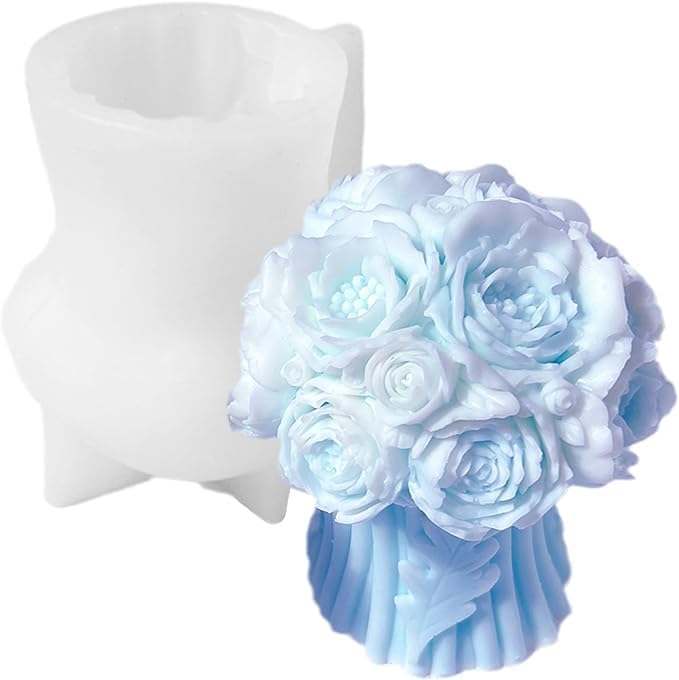 RKPM HOMES Flower Bouquet Candle Mold I 3D Basket Pillar Silicone Epoxy Mould I Special for Valentine's Day I for DIY Handmade Ornament Aromatherapy Home Party Cake Décor Soap Resin Art Craft Making