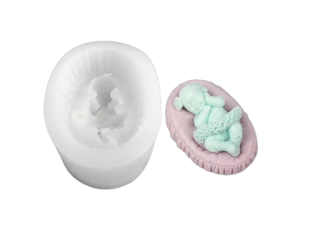 RKPM HOMES Sleeping Baby with a Pillow Design Fondant Mold I 3D Newborn Christening Silicone Mould I for DIY Handmade Cake Décor Polymer Clay Candy Cookies Muffin Soap Resin Wax Candle Making (C)