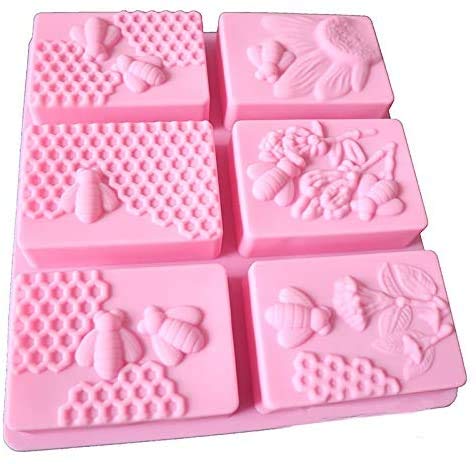 RKPM HOMES 6 Cavities Silicone Soap Molds, Homemade Soap Making Chocolate Baking Molds (6 Cavity Honey BeeRectangle Shape Mold)