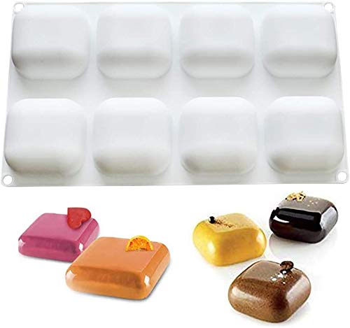 RKPM HOMES Square Shape Mousse Cake Mold I 3D Fondant Silicone Baking Mould I for Handmade DIY Soap Cakes French Dessert, Pastry, Chocolate, Pudding, Cupcake, Ice Cream, Decoration Tools - 8 Cavity