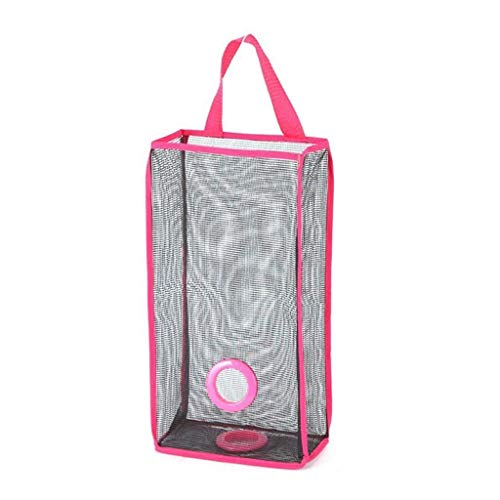 RKPM Wall Mount Plastic Bags Holder Hanging Grocery Bag Container Plastic Grocery Bag Saver Mesh Grocery Bag Dispenser for Kitchen Bathroom Office Pink (Large Size: 48 X 20 X 10 cm)