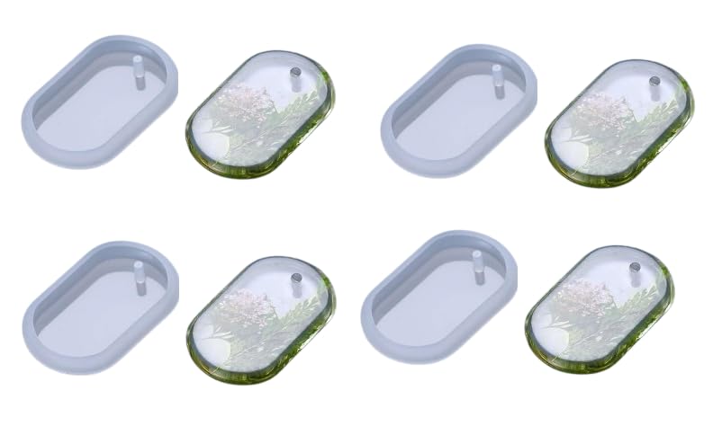 RKPM HOMES Poppy Pendant Mold I Multi Design Shape with Hanging Hole Silicone Epoxy Mould I for DIY Homemade Resin Soap Clay Art Craft Jewelry Keychain Charm Necklace Earring Making - 4 Pcs (Oval)